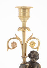 Pair of Regency Bronze & Marble Classical Putti Candlesticks