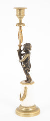 Pair of Regency Bronze & Marble Classical Putti Candlesticks