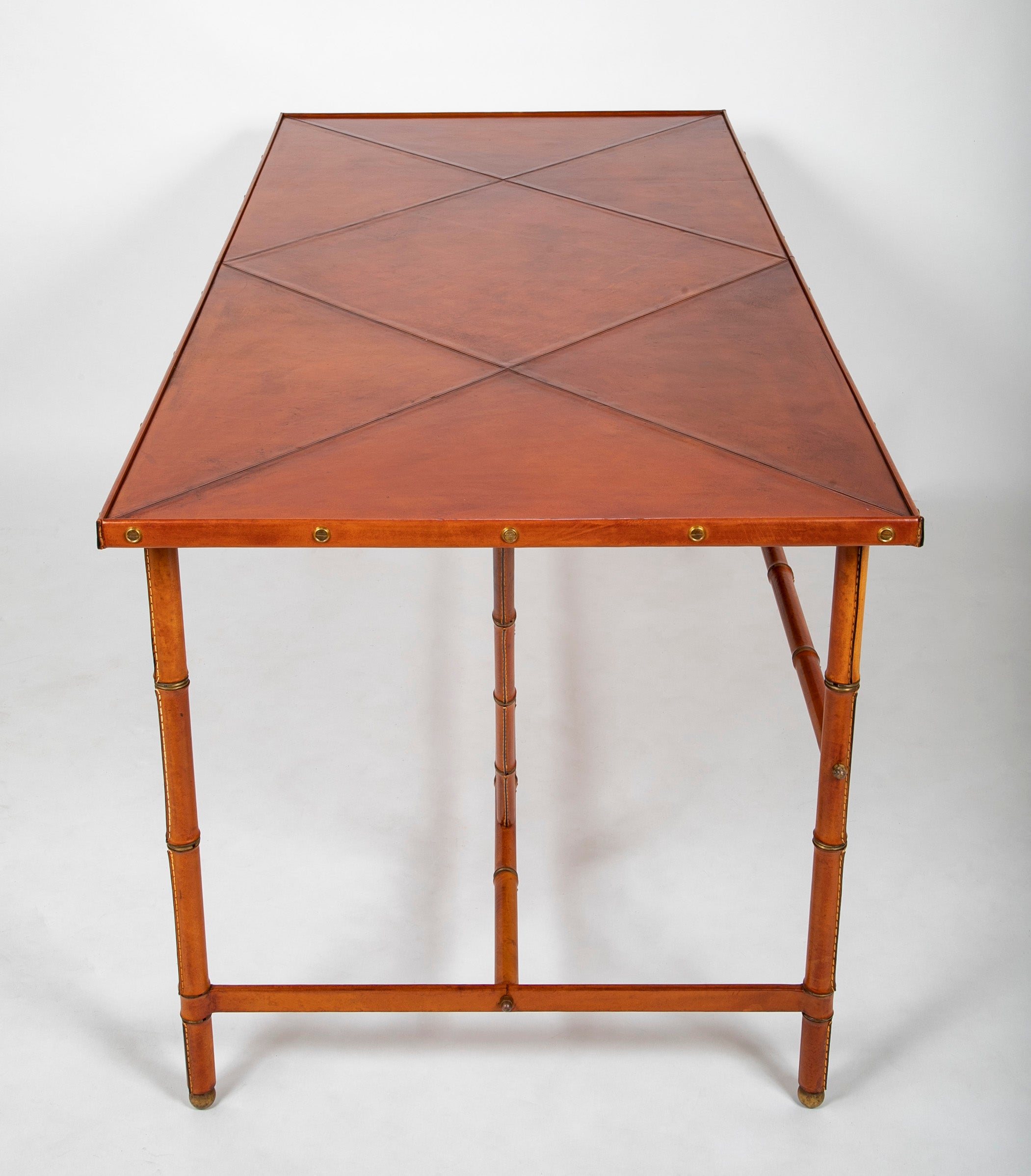Jacques Adnet Desk of Saddle Stitched Leather over Steel