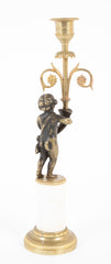 Pair of Regency Bronze & Marble Classical Putti Candlesticks