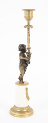 Pair of Regency Bronze & Marble Classical Putti Candlesticks