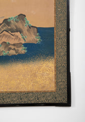 Japanese Meiji Period Painted Screen with Gold Fleck Paint
