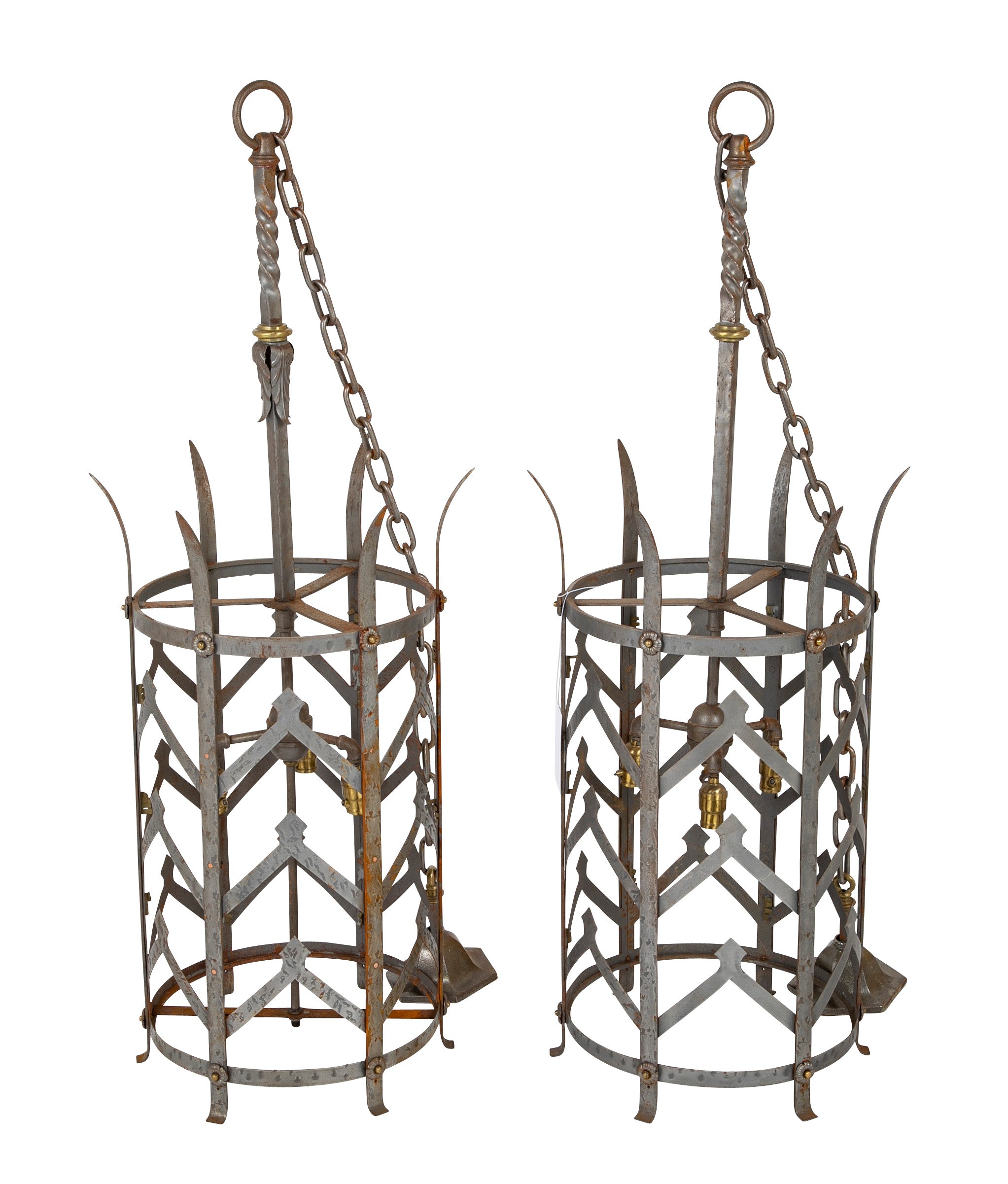 A Pair of Early 20th Century American Wrought Iron Lanterns