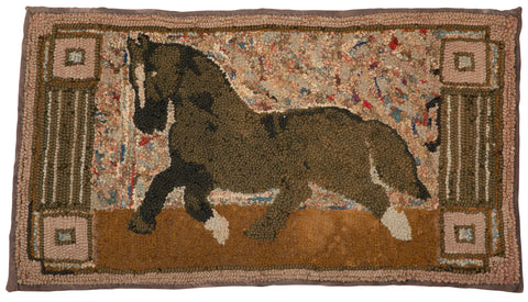 19th Century Hooked Rug of a Trotting Horse