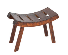 Pine and Leather Stool with Curved Seat in the "Egyptian" Style