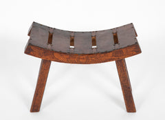Pine and Leather Stool with Curved Seat in the "Egyptian" Style