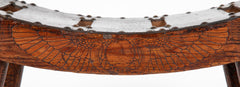 Pine and Leather Stool with Curved Seat in the "Egyptian" Style