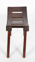 Pine and Leather Stool with Curved Seat in the "Egyptian" Style