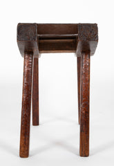 Pine and Leather Stool with Curved Seat in the "Egyptian" Style