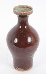 Vassil Ivanoff Stoneware Baluster Vase with Oxblood Dripped Glaze on Beige