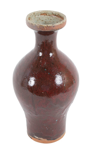 Vassil Ivanoff Stoneware Baluster Vase with Oxblood Dripped Glaze on Beige