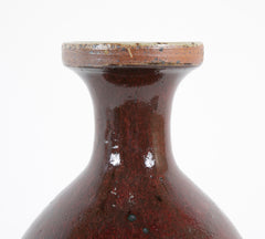 Vassil Ivanoff Stoneware Baluster Vase with Oxblood Dripped Glaze on Beige