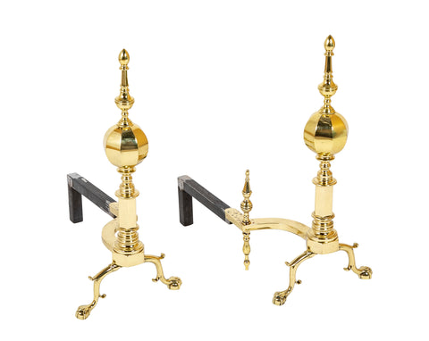 Superb Pair of Heavy Early Brass Andirons