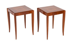 French Dominique Signed Pair of Palisander Side Tables
