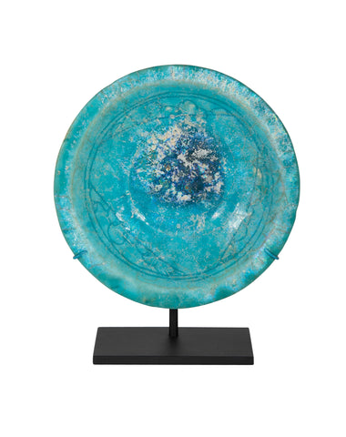 Turquoise Glazed Islamic Kashan Pottery Bowl with Triangular Internal Decor