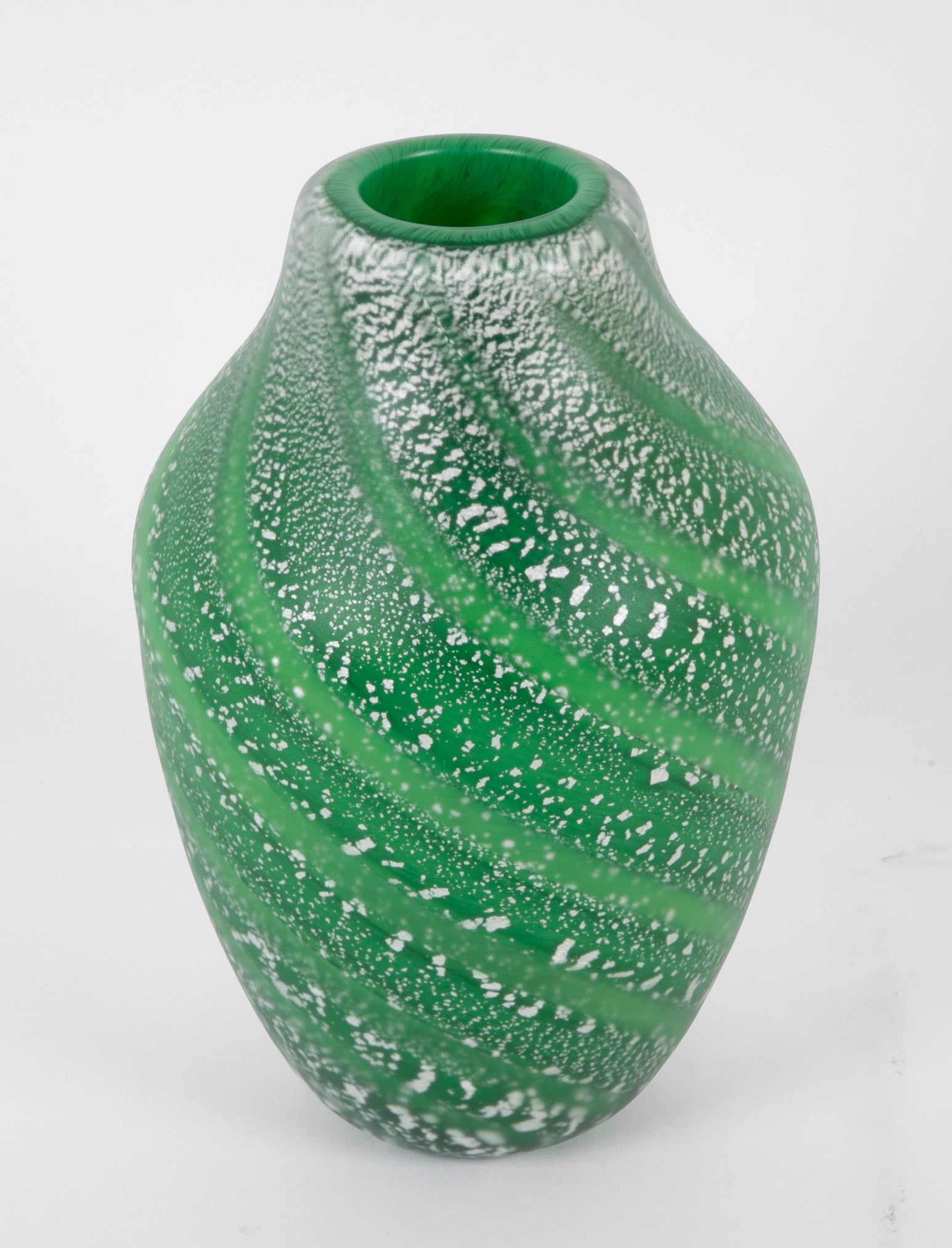 Green Art Glass Vase by Japanese Master Glass Artist Hisatoshi Iwata