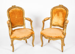 A Rare Pair of Giltwood Louis XV Child's Chairs