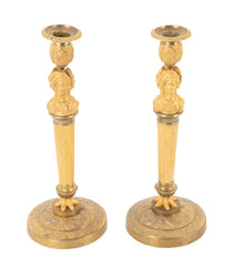 Pair of French Bronze d'Ore Candlesticks with Female figures as Column
