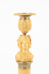 Pair of French Bronze d'Ore Candlesticks with Female figures as Column