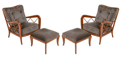 A Pair of Mid-Century Open Arm Chairs with Ottomans Attributed to Paolo Buffa