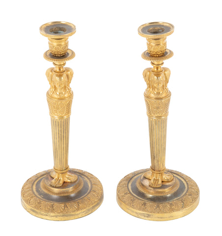 Pair of French Consulat Ormolu Candlesticks