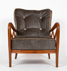 A Pair of Mid-Century Open Arm Chairs with Ottomans Attributed to Paolo Buffa