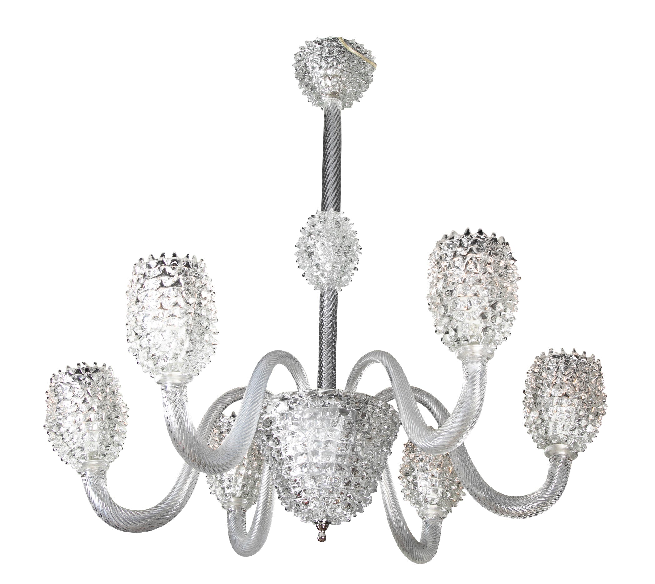 Italian Mid-Century Rostrato Glass Chandelier Attributed to Barovier Toso