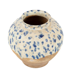 Chinese Blue Spotted White Glazed Ovoid Pottery Jar with Everted Mouth