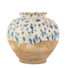 Chinese Blue Spotted White Glazed Ovoid Pottery Jar with Everted Mouth