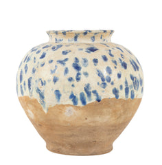 Chinese Blue Spotted White Glazed Ovoid Pottery Jar with Everted Mouth