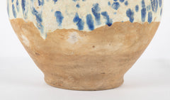 Chinese Blue Spotted White Glazed Ovoid Pottery Jar with Everted Mouth