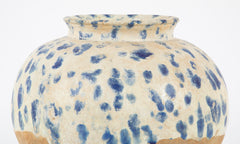 Chinese Blue Spotted White Glazed Ovoid Pottery Jar with Everted Mouth