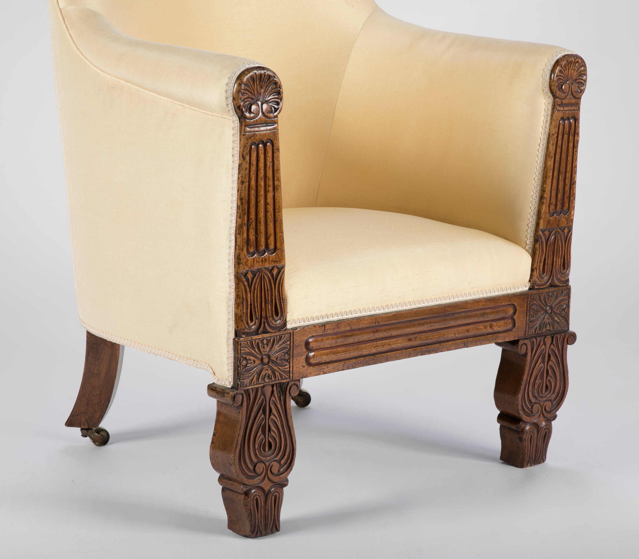 Irish Regency Carved Walnut Armchair
