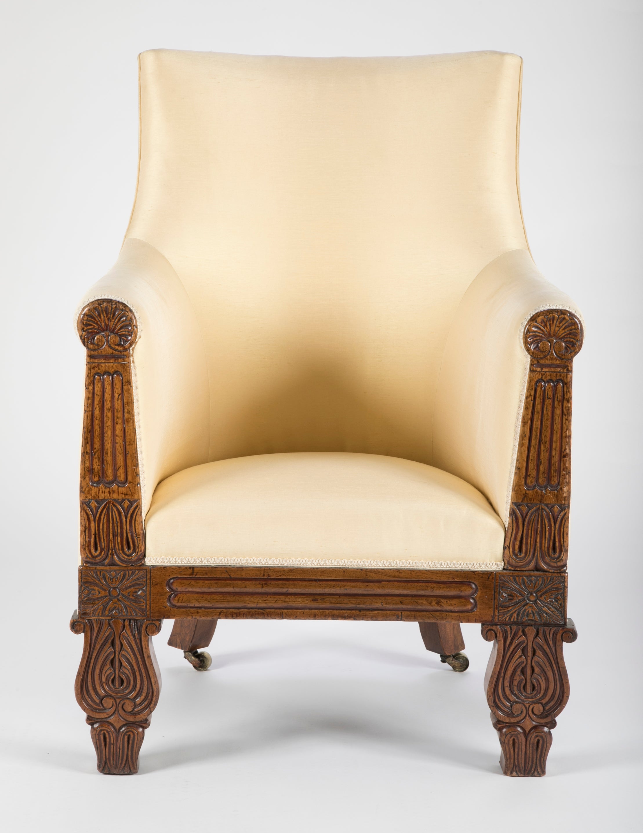Irish Regency Carved Walnut Armchair