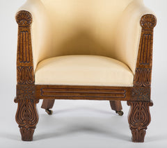 Irish Regency Carved Walnut Armchair