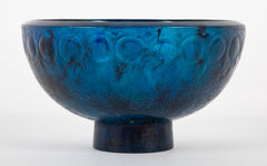 Francois-Emile Decorchement Mottled Blue Footed Glass Bowl