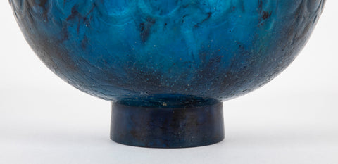 Francois-Emile Decorchement Mottled Blue Footed Glass Bowl