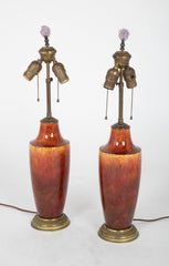 Pair of Baluster Shape Ceramic Lamps on Metal Base