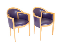 Pair of Italian Purple Leather Beechwood Chairs