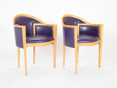 Pair of Italian Purple Leather Beechwood Chairs