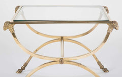 Italian Mid-Century Glass Topped Bronze Side Table with Rams Heads and Hoof Feet