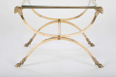 Italian Mid-Century Glass Topped Bronze Side Table with Rams Heads and Hoof Feet
