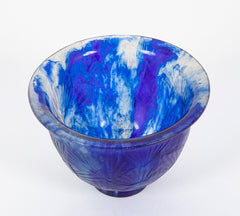 Francois Decorchemont Small Bowl of Pate de Verre in Blue and Colorless Glass