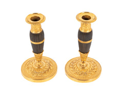 A Pair of Early 19th century French Gilt & Patinated Bronze Candlesticks