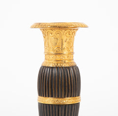 A Pair of Early 19th century French Gilt & Patinated Bronze Candlesticks