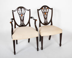 Set of 10 George III Period Shield Back Dining Chairs with Rare Inlay