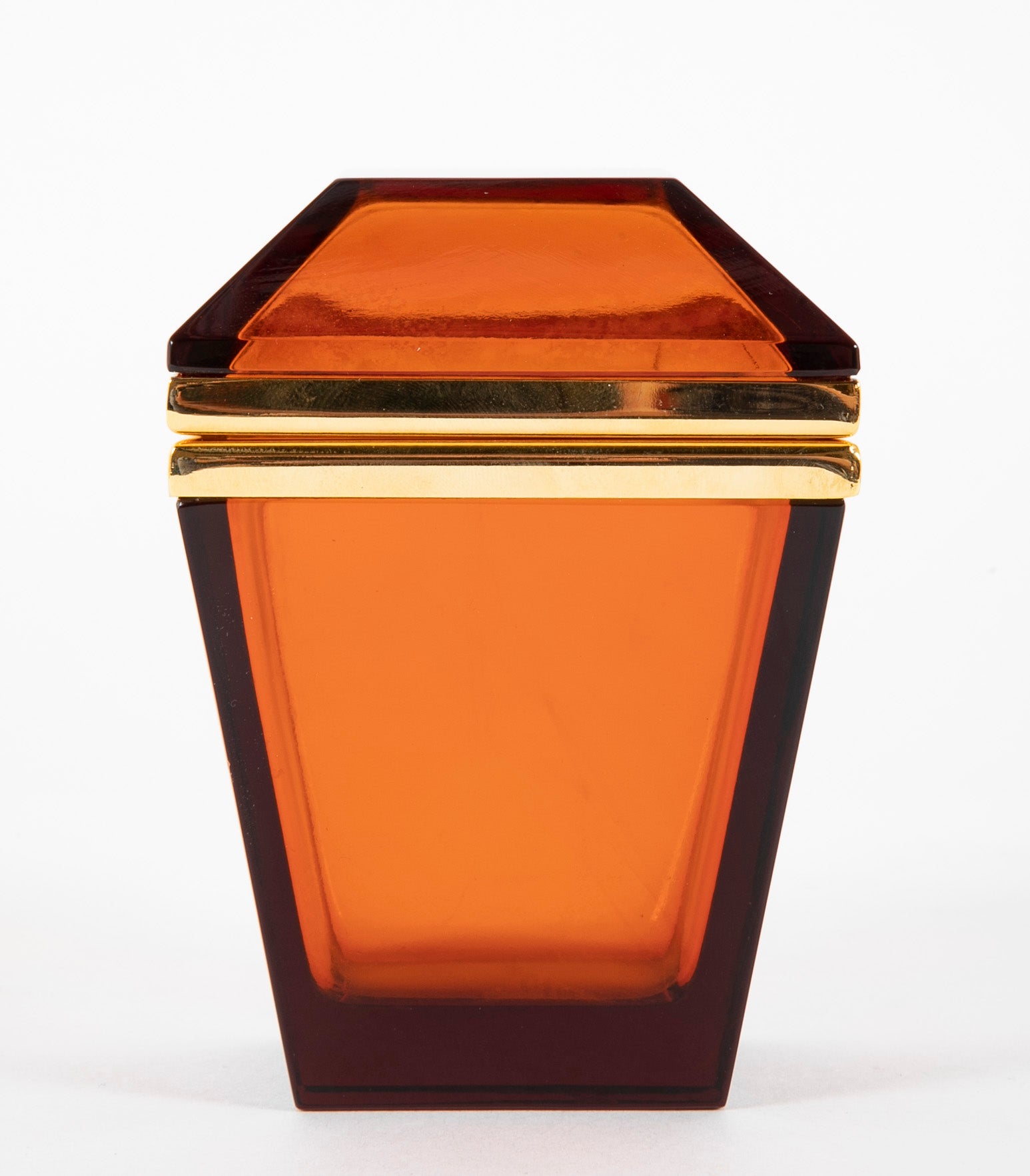 Amber Colored Mid-Century Glass Box of Trapezoid Shape
