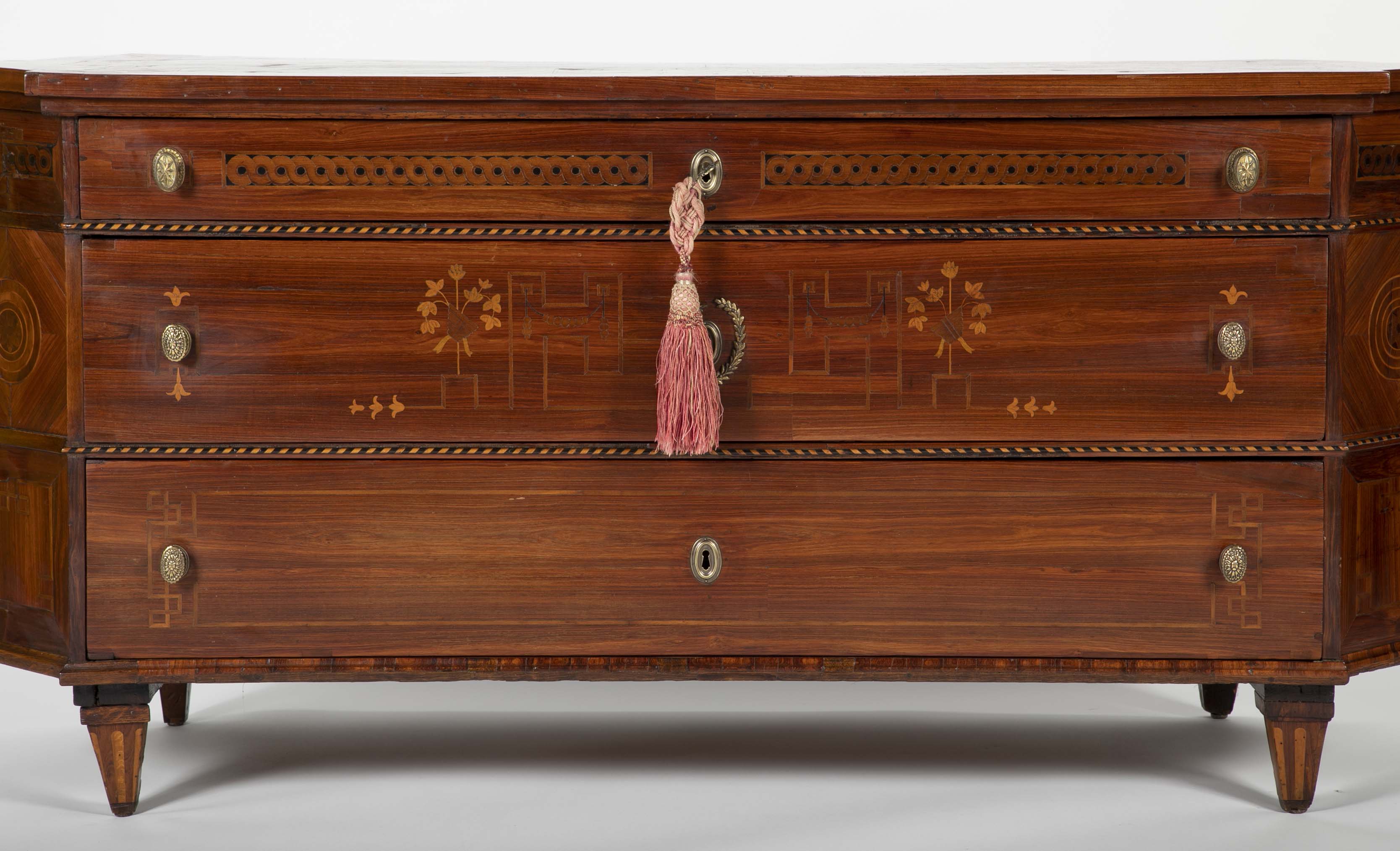Italian Neoclassical Marquetry Commode of Unusual Shape