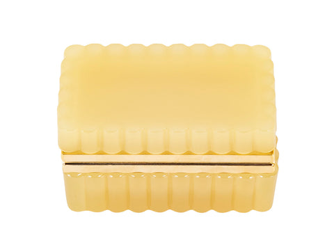 Pale Butterscotch Color Scalloped Shape Glass Box with Brass Mounts
