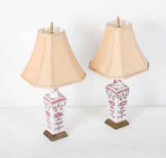 Pair of Early 20th Century Famille Rose Porcelain Lamps